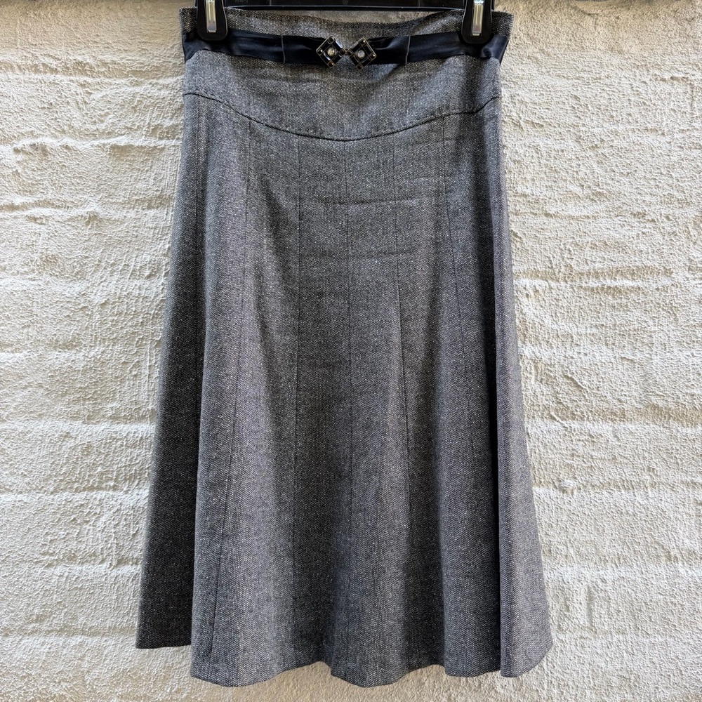 Rebecca Taylor A-Line Skirt Charcoal Wool-Blend Tweed Buckle Sz 4